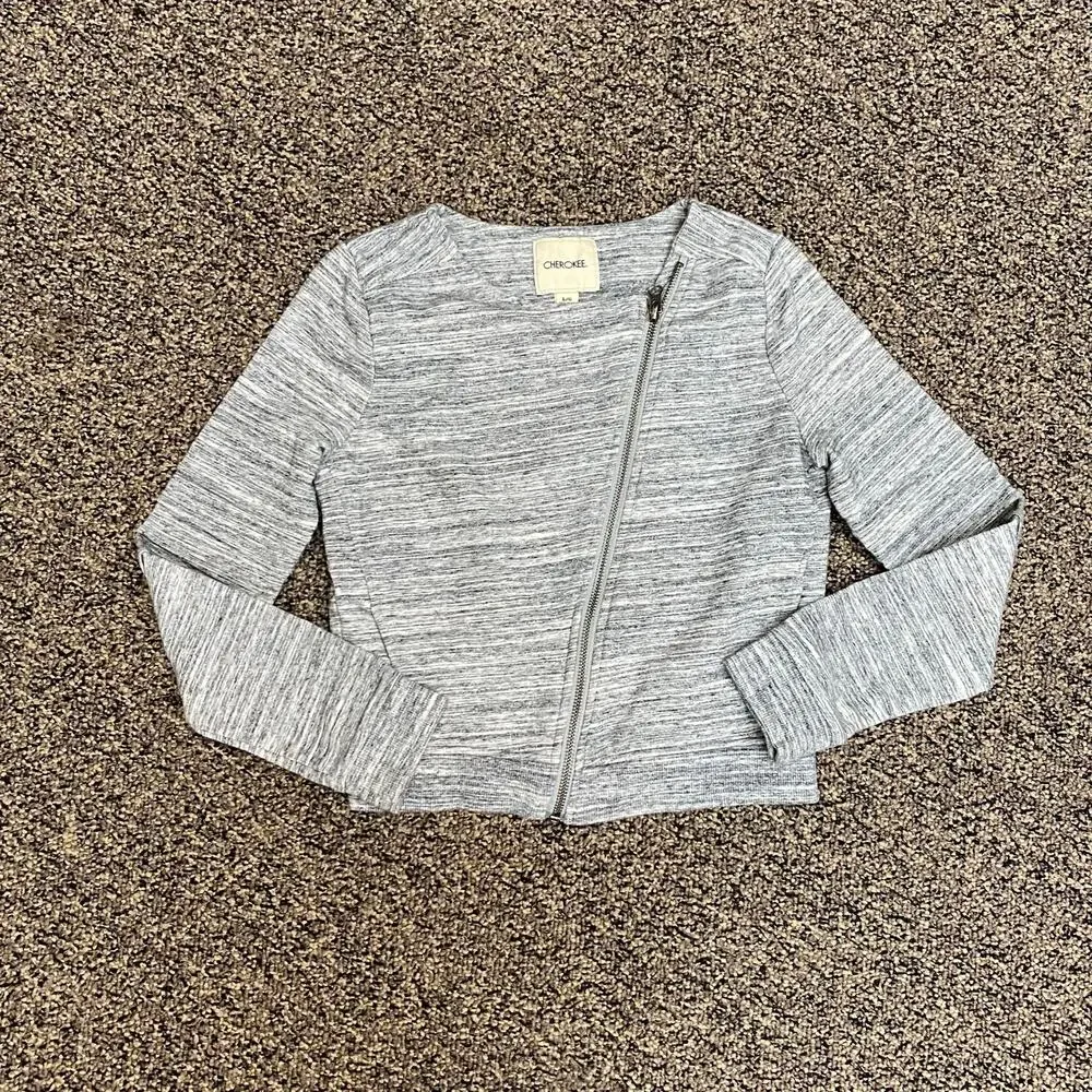 Cherokee Girls Gray Space-Dye Knit Moto Jacket - Size Large (10/12)